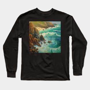 Rough Sea at Porthcurno, Cornwall Long Sleeve T-Shirt